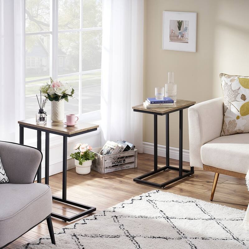 VECELO C-Shaped End Table Small Side Table Sofa Table with Metal Frame C-Shaped Couch Table Nightstand Set of 2