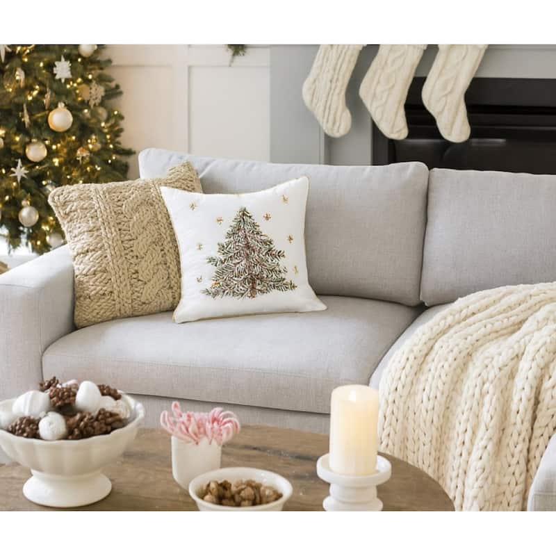 Christmas Tree Gold Cotton Blend Accent Throw Pillow 18" x 18"