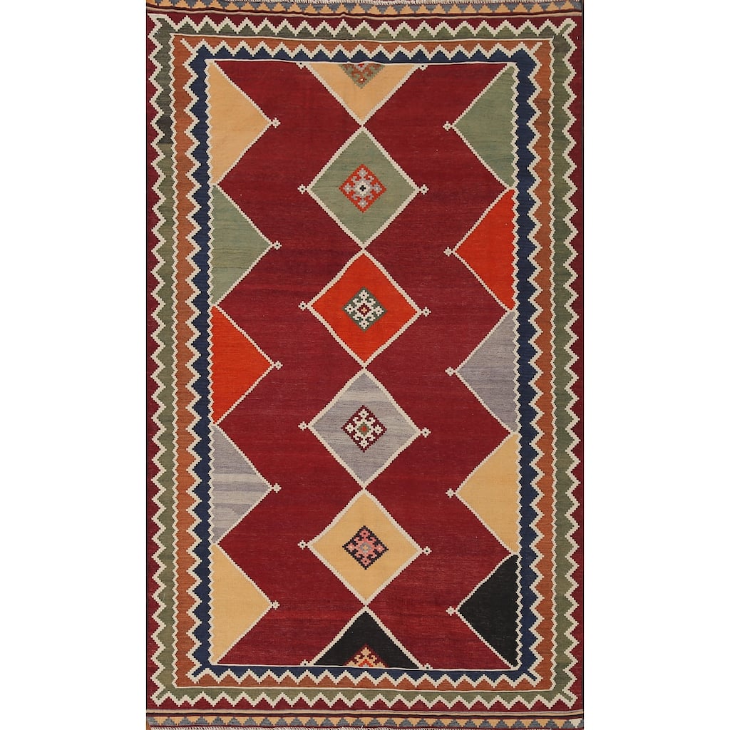 Kilim Qashqai Persian Vintage Area Rug Flatweave Wool Carpet - 4'6"x 7'10"