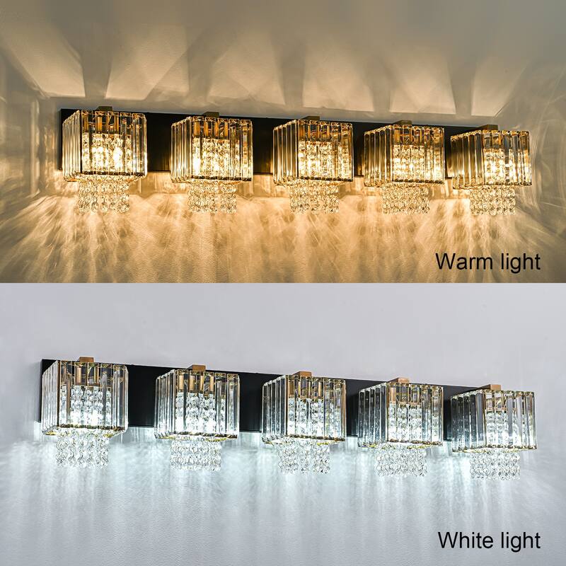 Modern Dimmable Glam Crystal Bathroom Vanity Lights Linear Black Gold Wall Light - Black & Gold