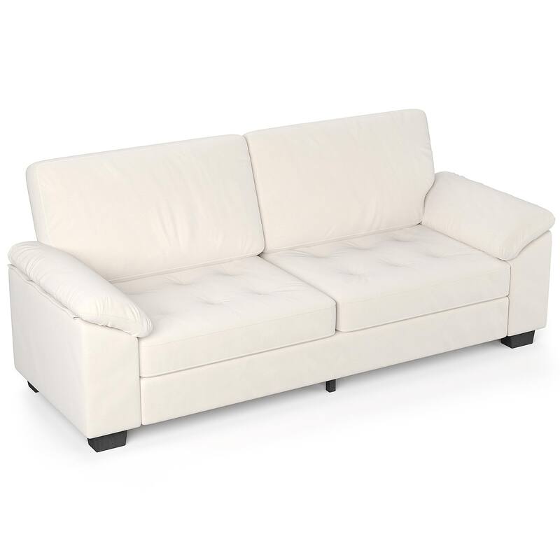 90in-Modern Oversized Loveseat, Beige Velvet Upholstered Loveseat with Soft Spacious Armrests, Washable Cushion Covers