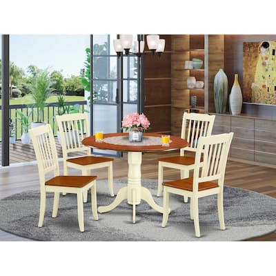 Round Dining Set 5Pc Antique Table & Chairs - 42 Inch Round Table, Vertical Slatted Design