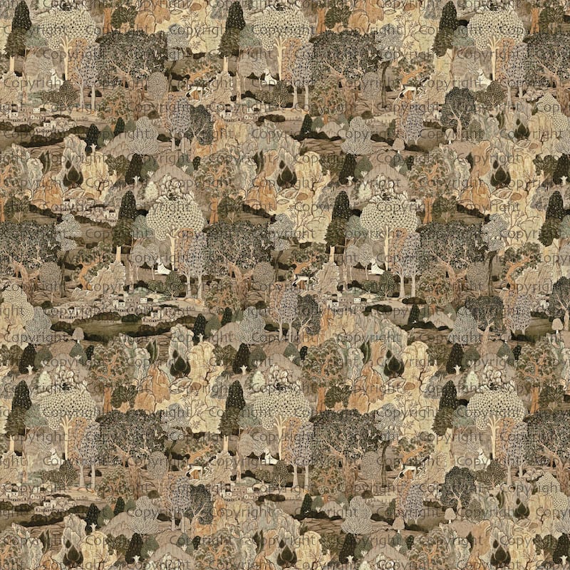 Vintage Woodland Tapestry Wallpaper Mural - Brown - W:225" x H:118"