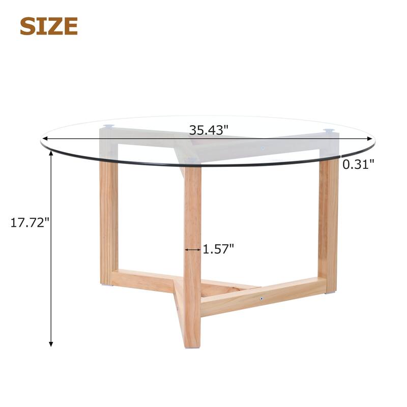 Round Glass Coffee Table Modern Cocktail Table Easy Assembly