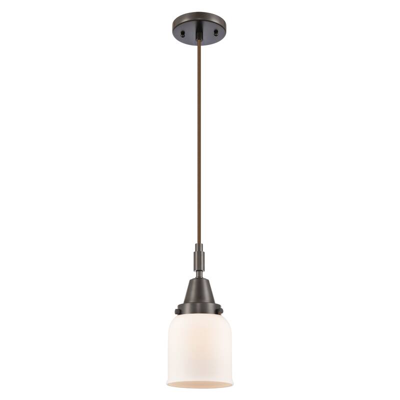 Innovations Lighting Downtown Urban - Caden Bell - 1 Light 5" Cord Hung Mini Pendant - Oil Rubbed Bronze/Matte White Shade
