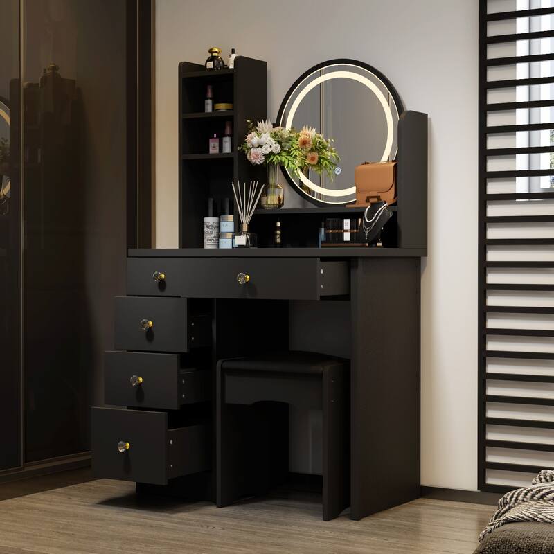 Makeup Vanity Dressing Tabel Set With Touch Screen Mirror & Stool