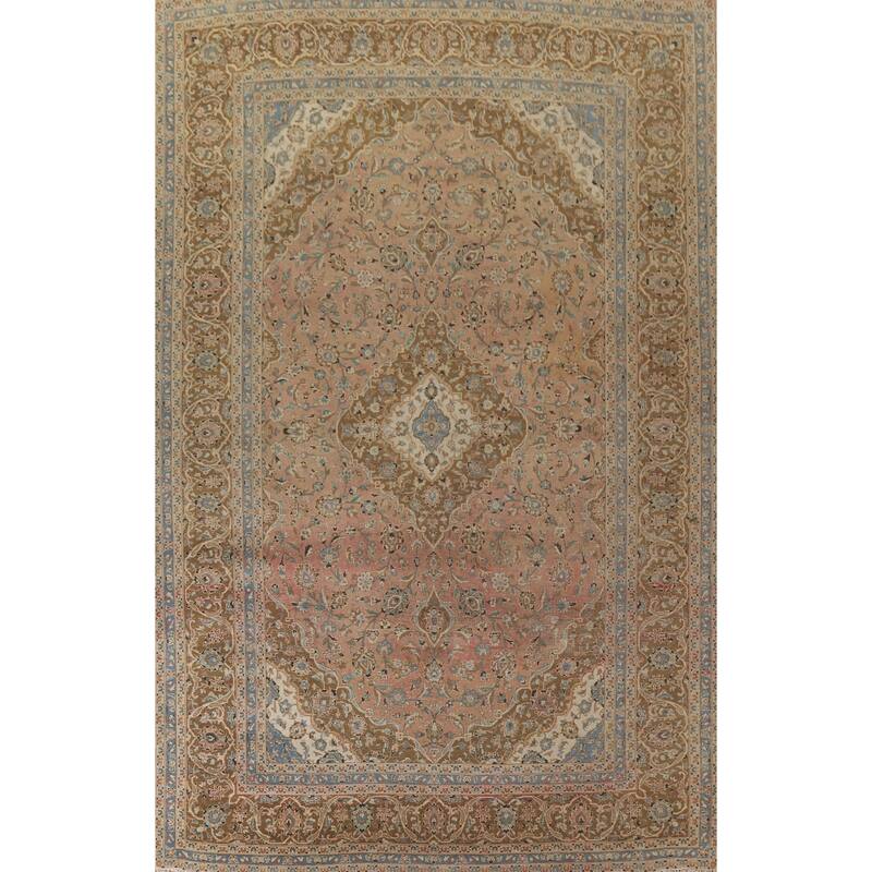 Hand Knotted Oriental 100% Wool Carpet Traditional Floral Pink Mashad Area Rug - 13' 3'' X 9' 7''
