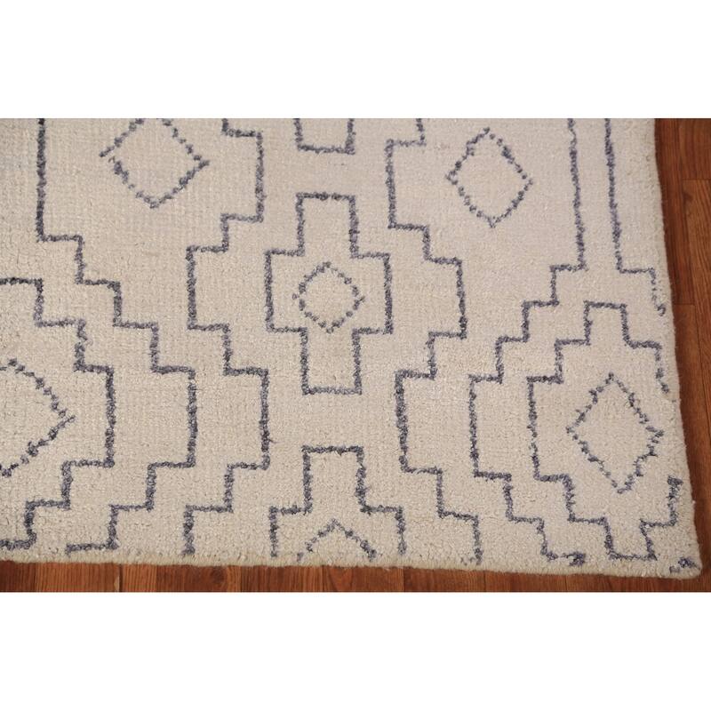 All-Over Geometric Moroccan Modern Area Rug Hand-Knotted Wool Carpet - 4'10" x 7'10"