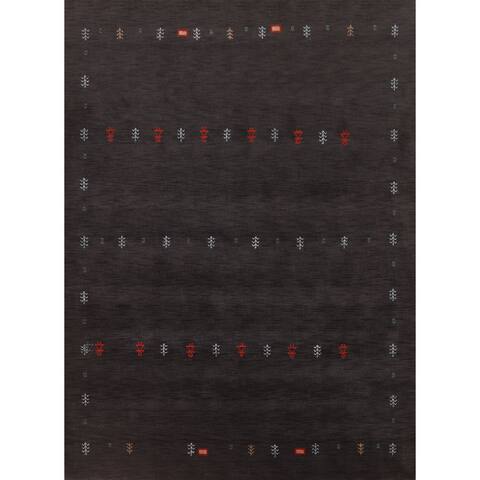 Black Gabbeh Oriental Area Rug Hand-knotted Wool Carpet - 8'4" x 9'10"