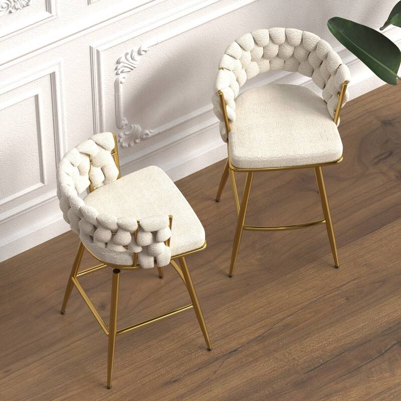 Modern Upholstered Bar Height Barstools Set of 2/360 Swivel/With Footrest and Back