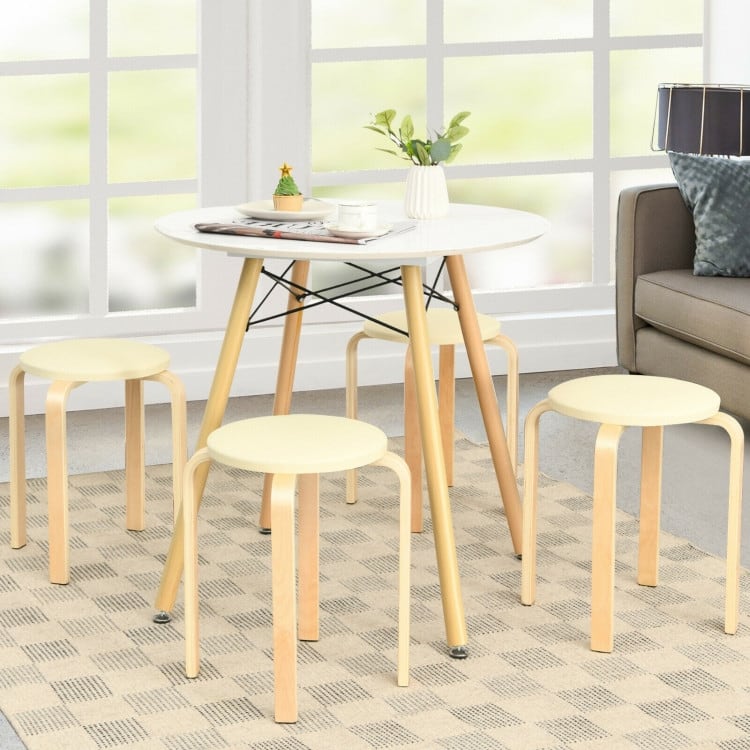 Set of 4 Bentwood Round Stool Stackable Dining Chair with Padded Seat - 15" x 15" x 18.5" (L x W x H)