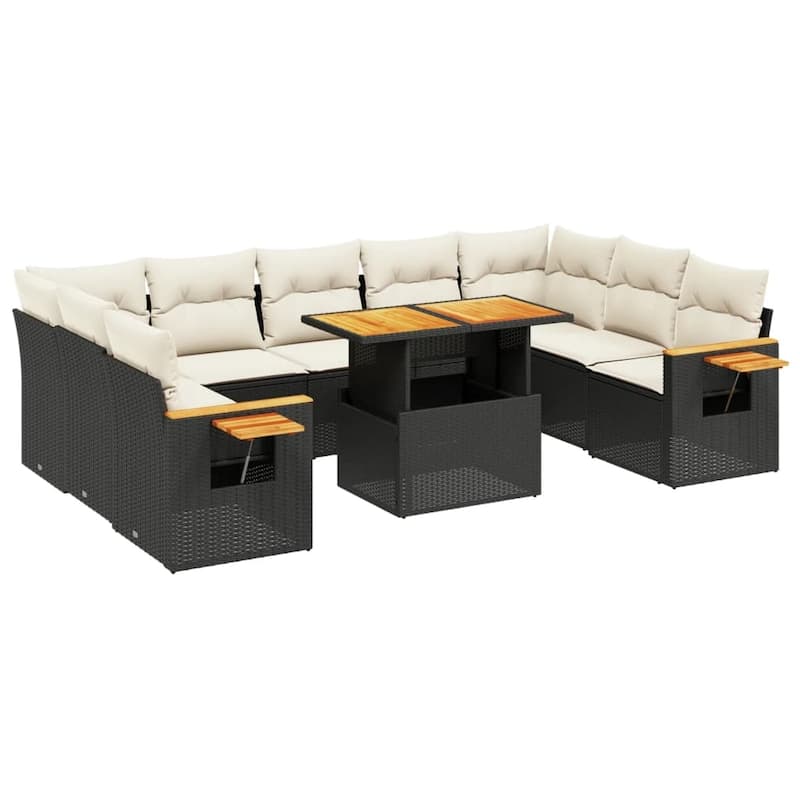 vidaXL Patio Sofa Set with Cushions Outdoor Furniture 10 Piece Poly Rattan