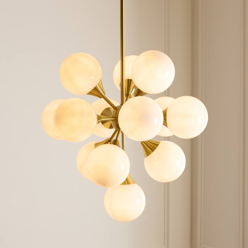 Safavieh Lighting Delvine 13-Lights 24-inch Chandelier - Brass/White - 24"W x 24"D x 56"H