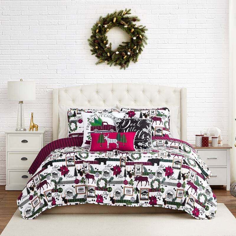 Merry Town Christmas Oversized 6-piece Quilt Set - Full - Queen - Merry Town Print