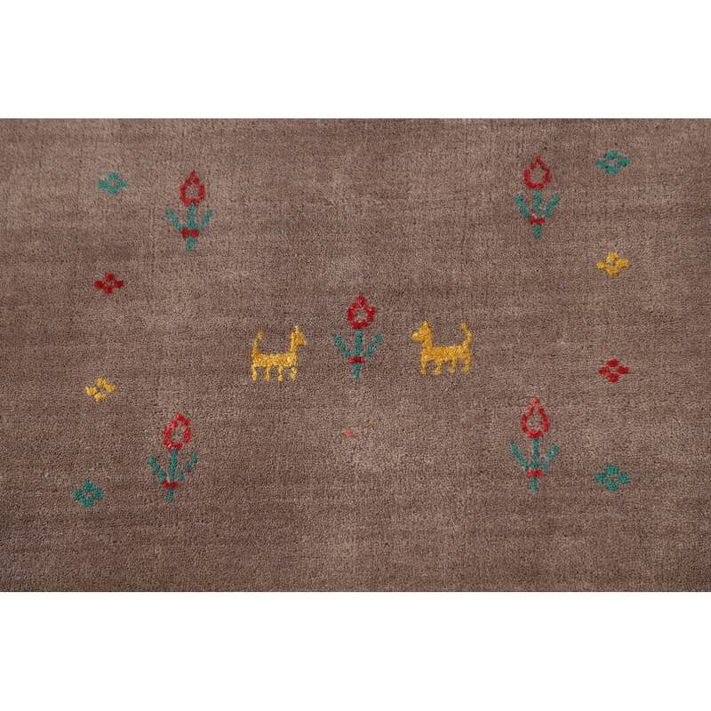 Light Brown Tribal Gabbeh Indian Area Rug Handmade Wool Carpet - 5'3"x 7'9"