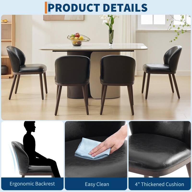 Dining Chairs Set of 2, Wood Legs Modern Upholstered with Ergonomic Back Support