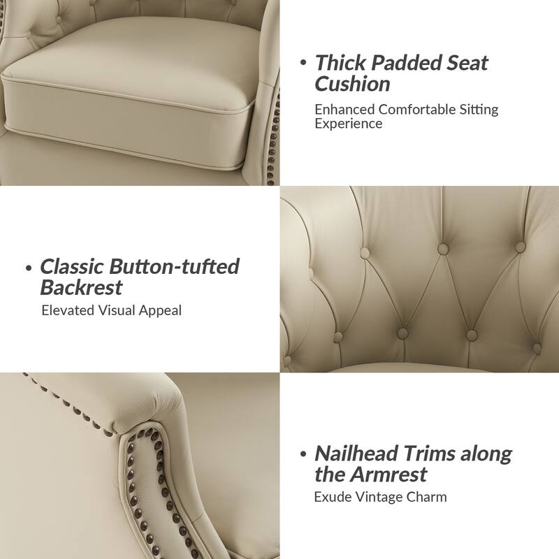 Max Traditional Chesterfield Rocker and Swivel Genuine Leather Chair with Nailhead Trims(Set of 2)