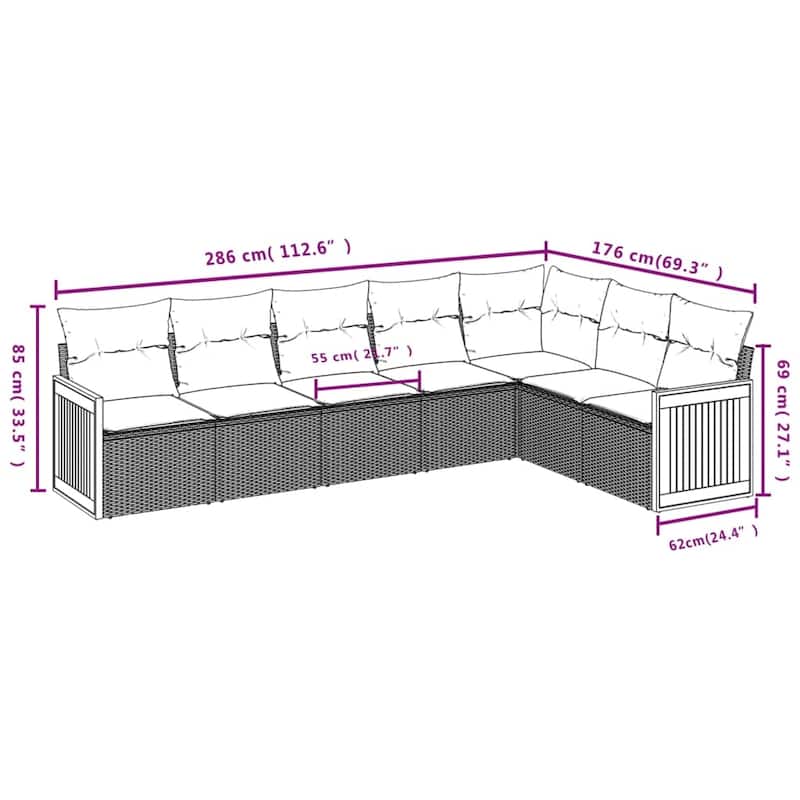 vidaXL 7 Piece Patio Sofa Set with Cushions Black Poly Rattan