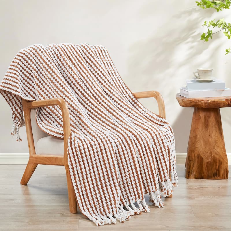 Home Soft Things Chain Tweed Throw Decorative Blanket with Tassels