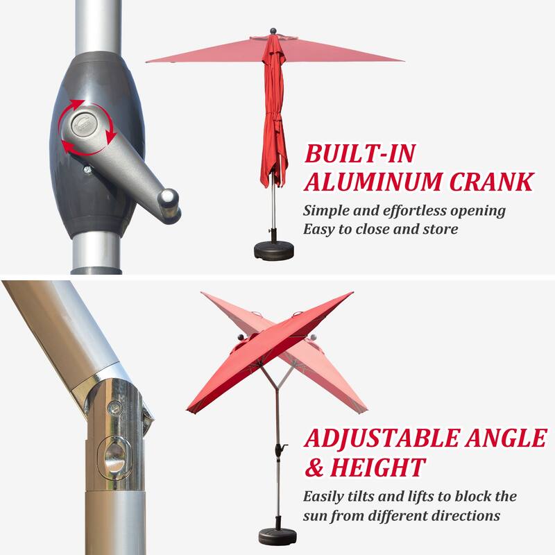 Rectangle Patio Umbrella with Crank Lift and Tilt, Brick Red (Base Excluded)