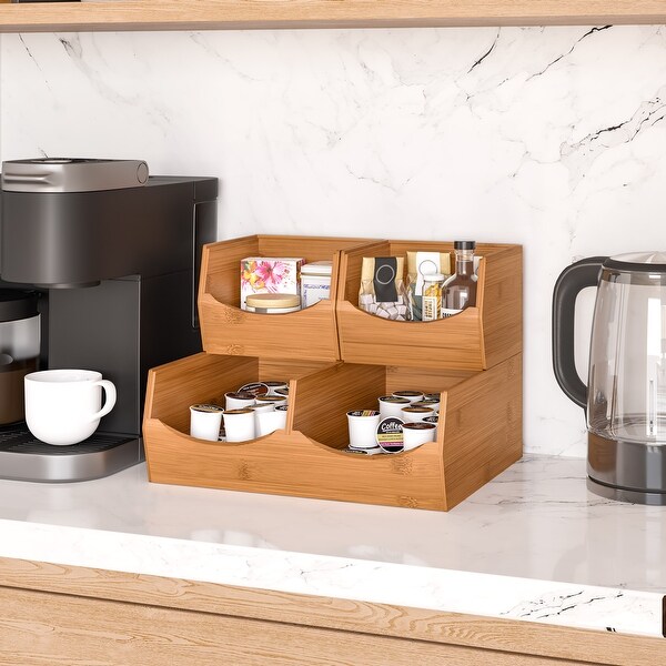 Seville Classics 3-Piece Stackable Bamboo Bin Organizer Set - Bed