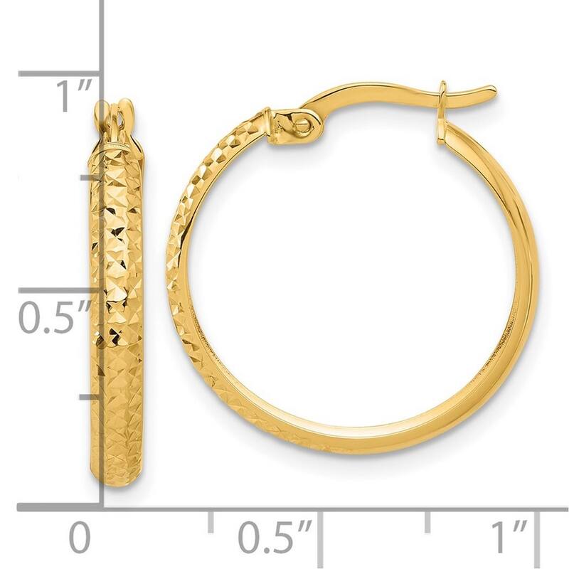 Curata 14k Yellow Gold Polished and Sparkle Cut Hoop Earrings - 23.5x22mm