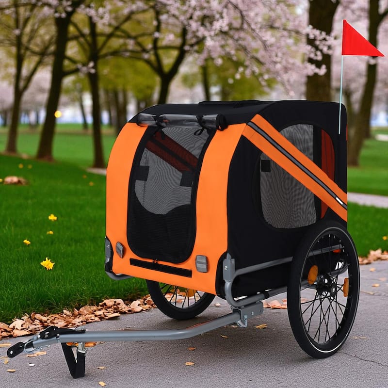 Folding Dog Bike Trailer with Steel Frame, 66LB Capacity Pet Carrier Cart with 20" Wheels & Waterproof Cover