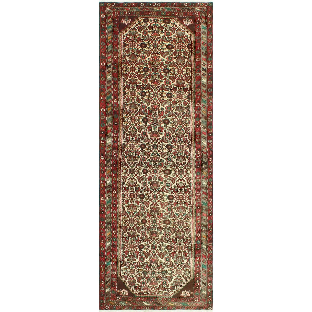 Fine Vintage Distressed Cathey Ivory/Red Runner - 3'8" x 10'2"