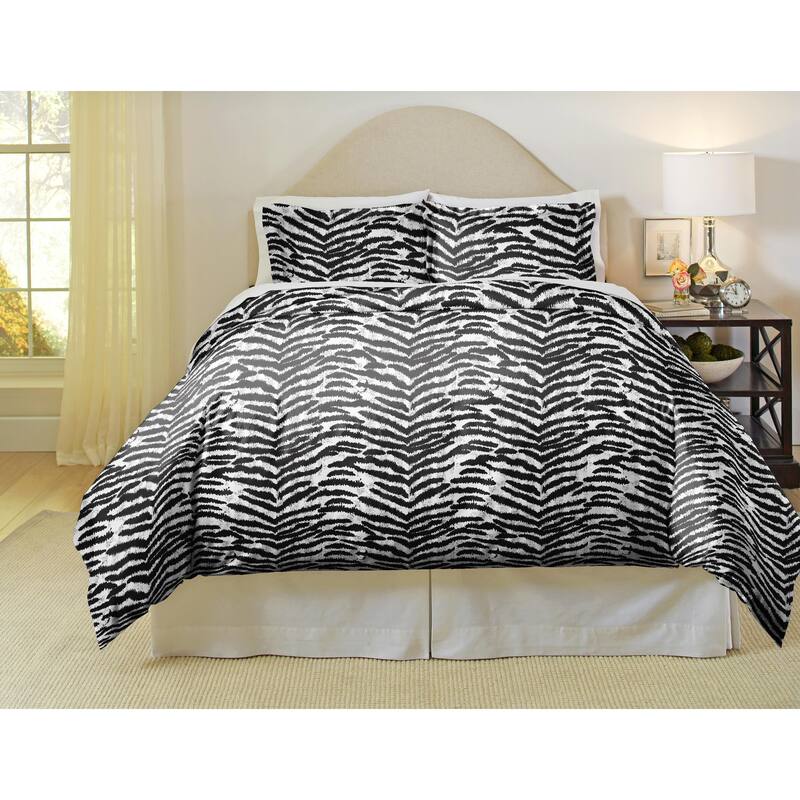 Pointehaven 180 GSM Cotton Flannel Cotton Flannel Oversized Duvet Set - Full - Queen - Zebra