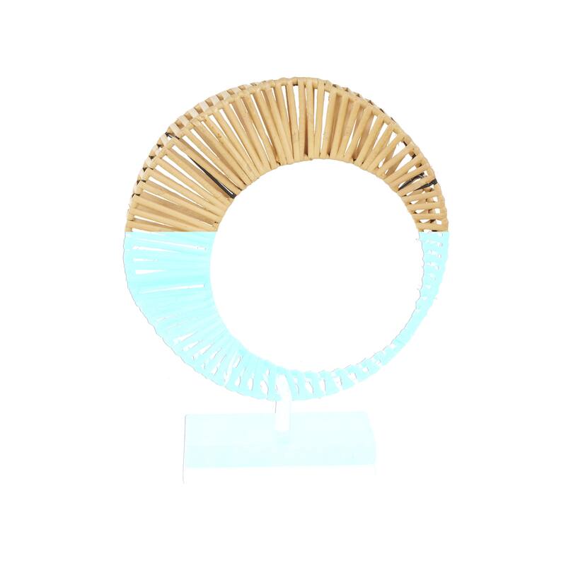 Rattan Abstract Handmade Mobius Strip Inspired Decorative Sculpture with White Marble Base - Brown - Roche River Decor