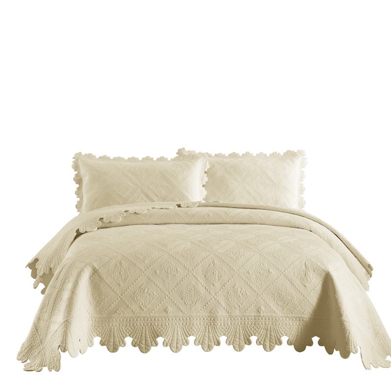 MarCielo 3Pcs 100% Cotton Oversized Quilt Bedspread Coverlet Set TK - Beige Yellow - King