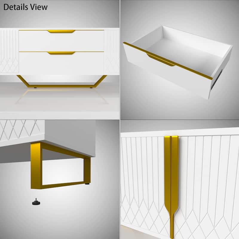 White Modern 70.8" TV Console with Storage Cabinets and Metal Legs for Living Room for TVs Up to 70"