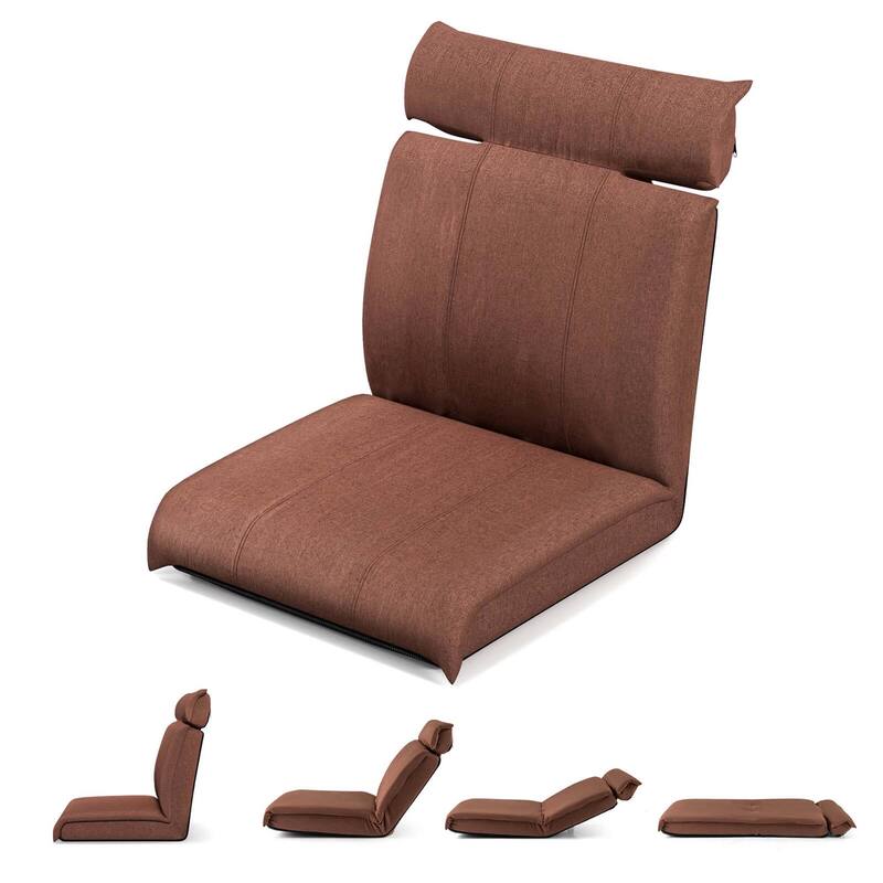 Floor Chair Floor Gaming Chair w/Back Support Lazy Sofa Couch Recliner - Brown