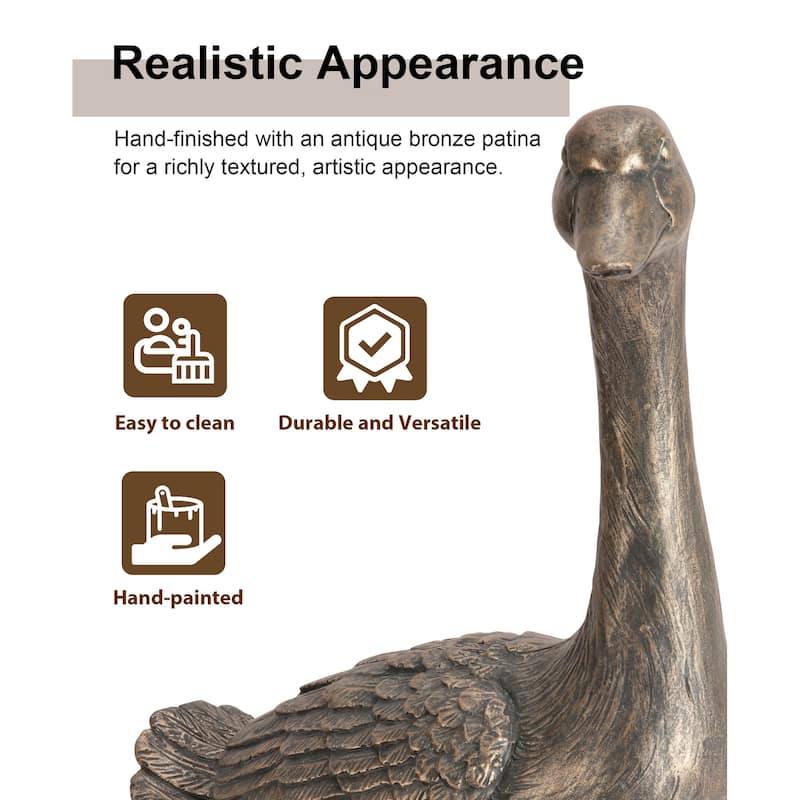 Glitzhome 20"H MGO Faux Bronze / White Goose Garden Statue