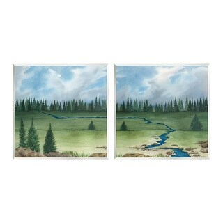 Stupell Distant Stream Trees Nature Landscape 2 Piece Wall Plaque Art ...