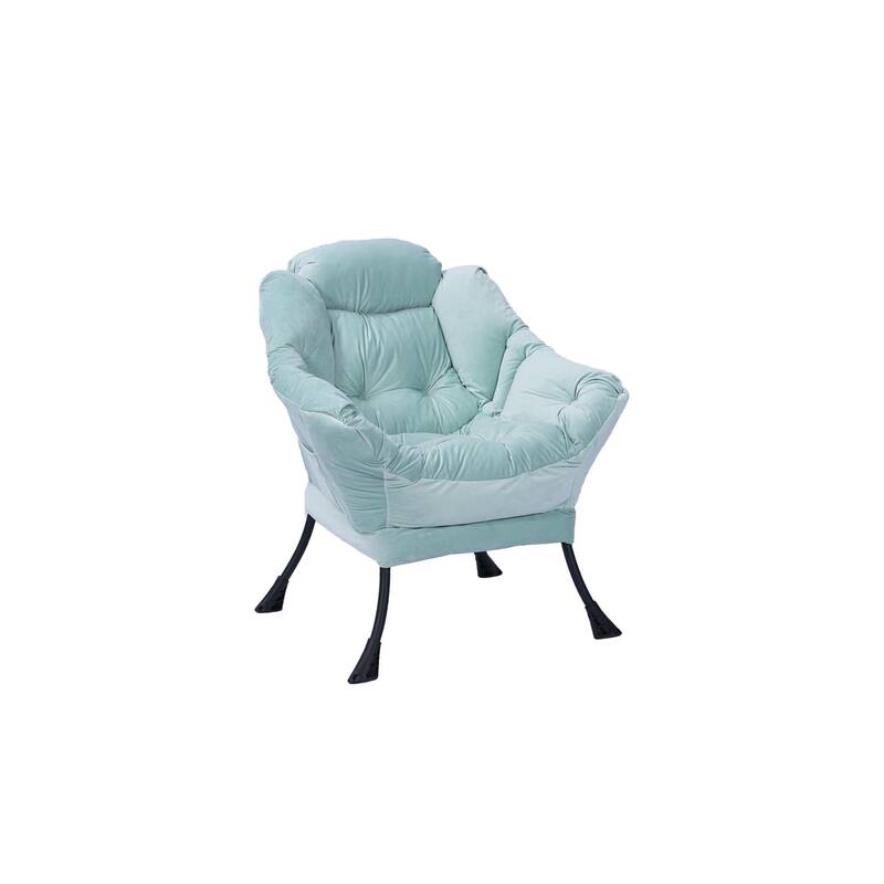 Modern Cotton Fabric Accent Lazy Chair with Armrests and a Side Pocket: with Ottoman, with Footrest.