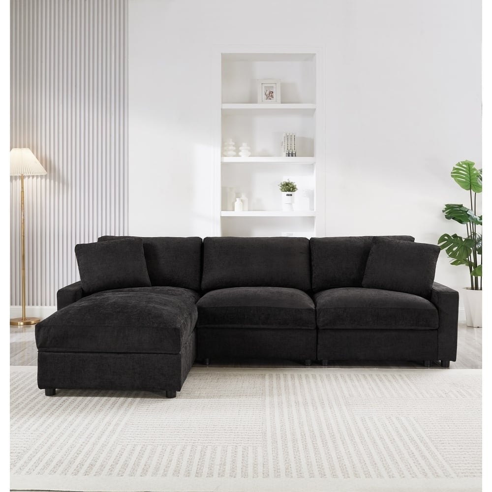 103.54" L-Shaped Sectional Sofa with Storage and Movable Ottoman
