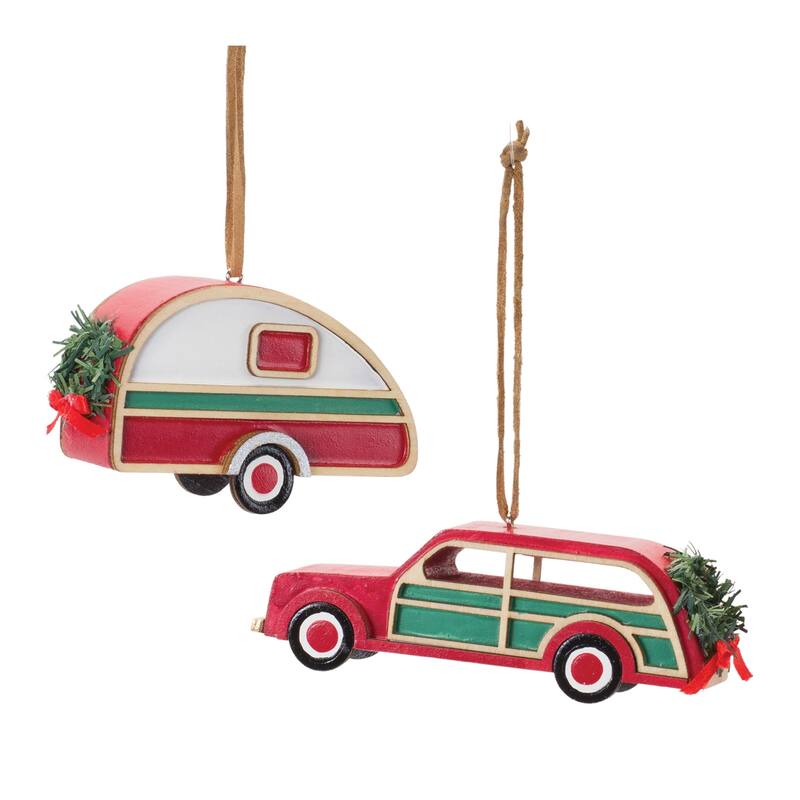 Camper and Car Christmas Ornaments - 4.5" - Set of 12