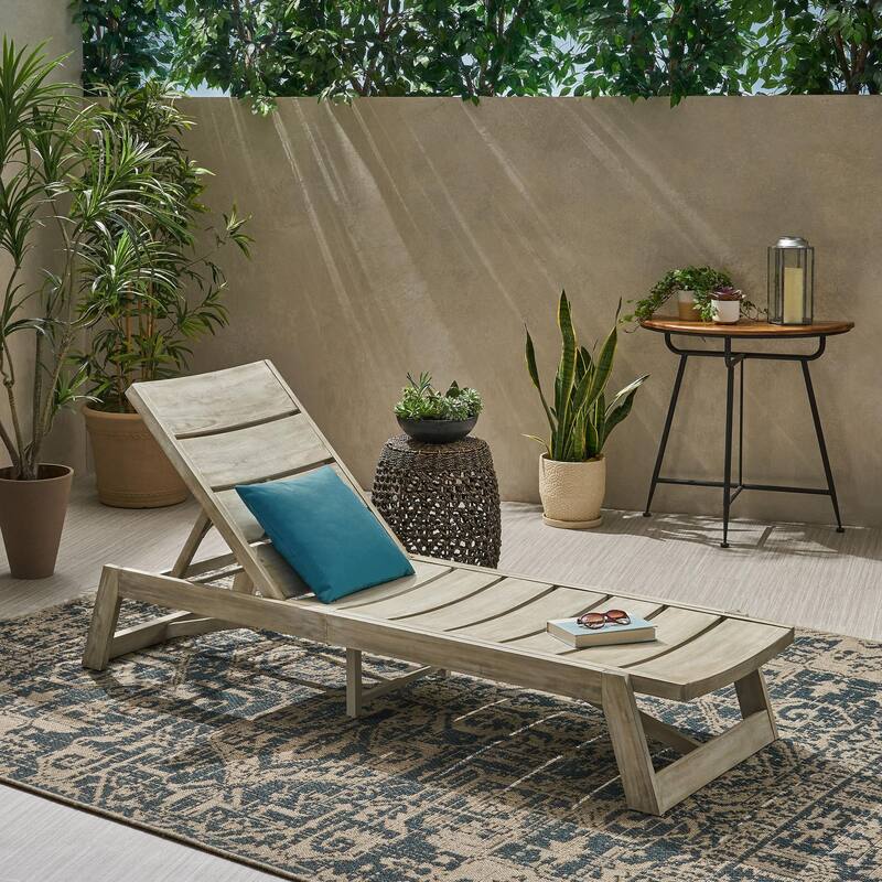 Rustic Outdoor Solid Wood Frame Slatted Chaise Lounge Chair