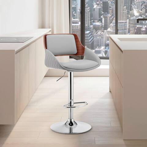 Colby Adjustable Mid-Century Modern Faux Leather and Metal Bar Stool