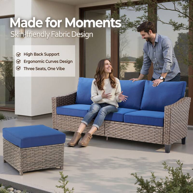 HOOOWOOO 6-piece Patio Furniture Wicker Conversation Set with Fire Pit Table