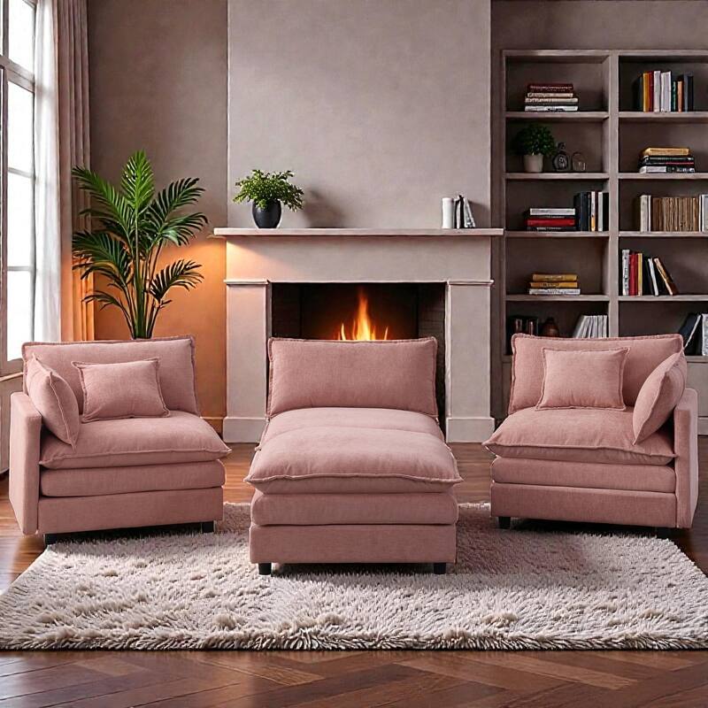 105" L-Shaped Modular Sectional Sofa with Ottoman, Soft Chenille Upholstery, 3-Seater Couch