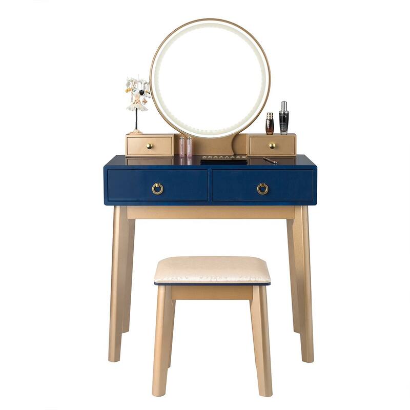 Set 3 Makeup Vanity Table Color Lighting Jewelry Divider Dressing Table - 52.5" x 31.5" x 16" (L x W x H) - Navy