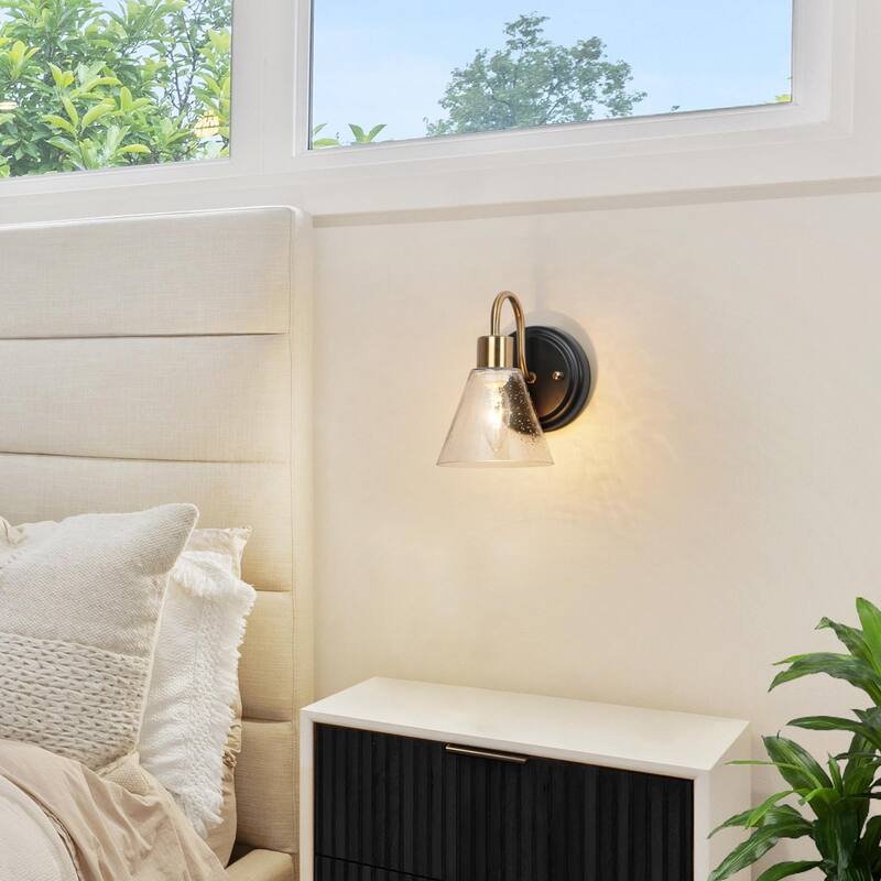 Zenith Modern Transitional 1-light Wall Sconce Black Gold LED Dimmable Bathroom Vanity Light