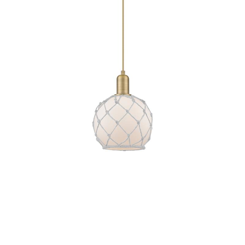 Innovations Lighting 716-1P-11-8 Farmhouse Rope Pendant Farmhouse Rope - Brushed Brass / White Glass with White Rope