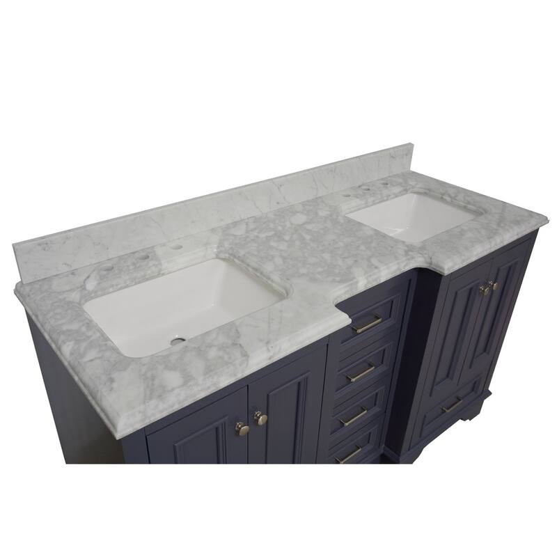 KitchenBathCollection Nantucket 60" Double Bathroom Vanity with Carrara Marble Top