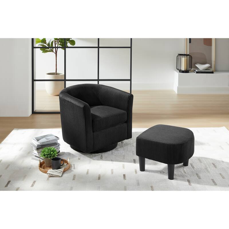 Swivel Accent Chair 360° Comfy Recliner Corduroy Arm Chair Single Sofa with Ottoman for Living Room Bedroom