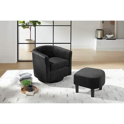 Swivel Accent Chair 360° Comfy Recliner Corduroy Arm Chair Single Sofa with Ottoman for Living Room Bedroom