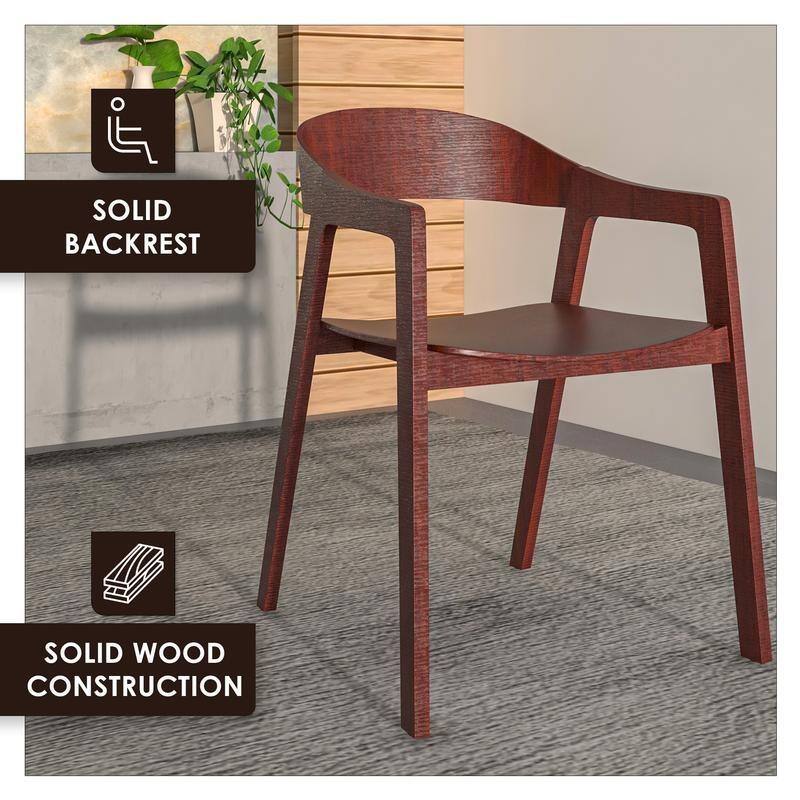 Rivo Mid-Century Modern Solid Oak Wood Accent Dining Chair with Open Back for Dining Room, Living Room and Kitchen