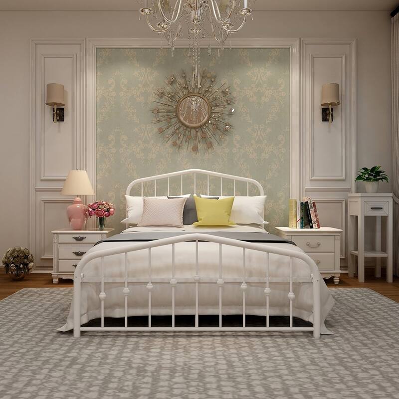 Alazyhome Platform Metal Bed Frame with Headboard, Iron Slat Support